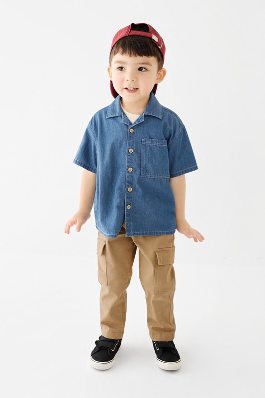 羅紋貼袋長褲-童