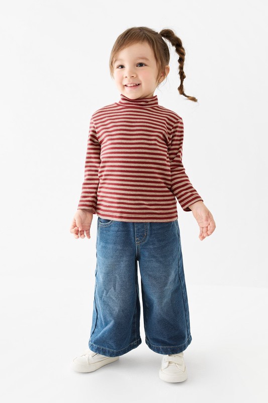 磨毛羅紋條紋立領T恤-Baby