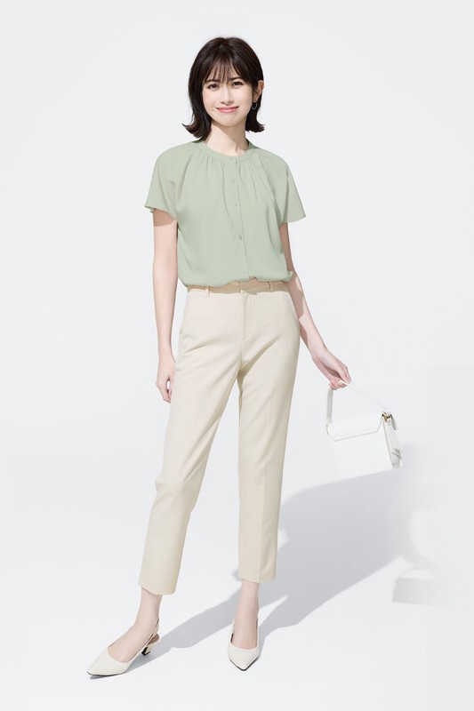 嫘縈立領連袖襯衫-女