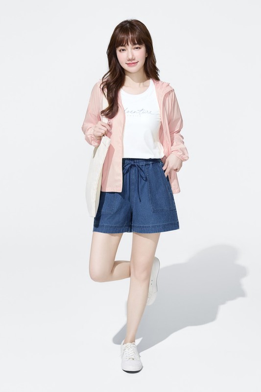 針織牛仔短褲-女