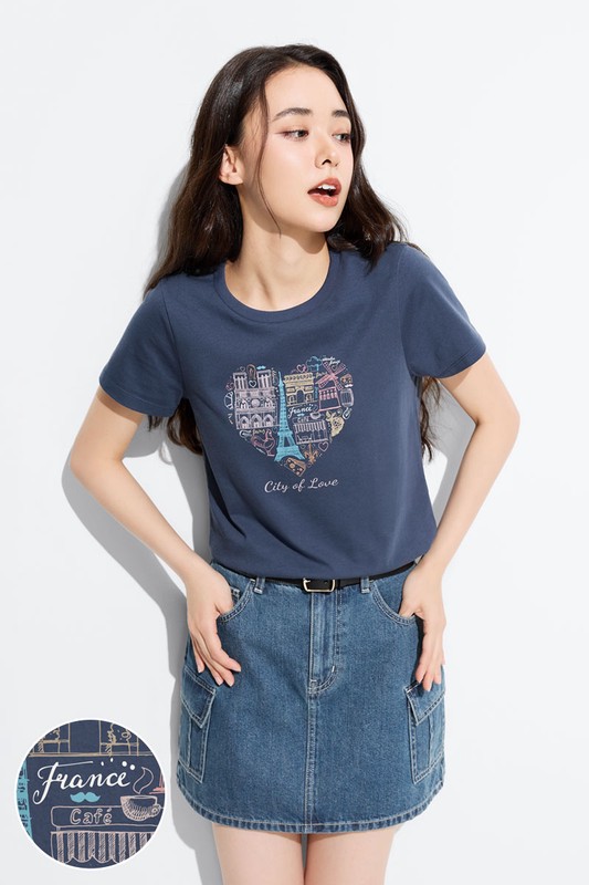 手繪巴黎印花T恤-女