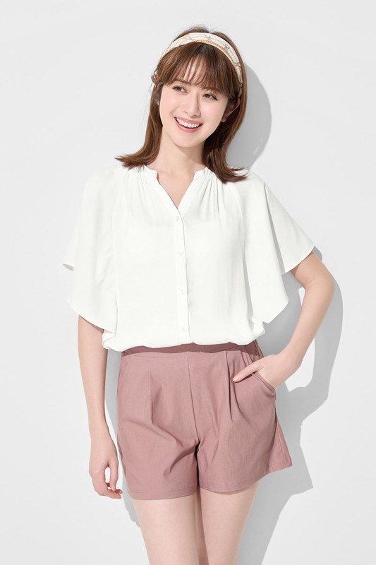 柔光寬版荷葉袖上衣-女