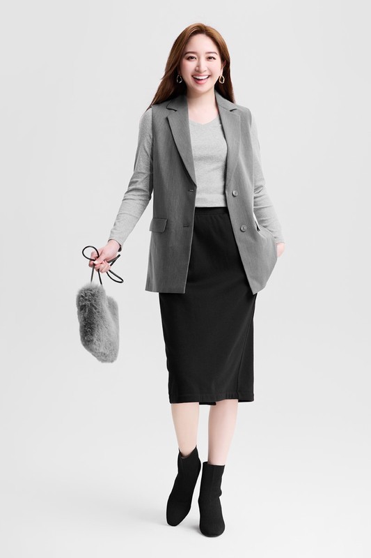 棉質羅紋V領長袖T恤-女