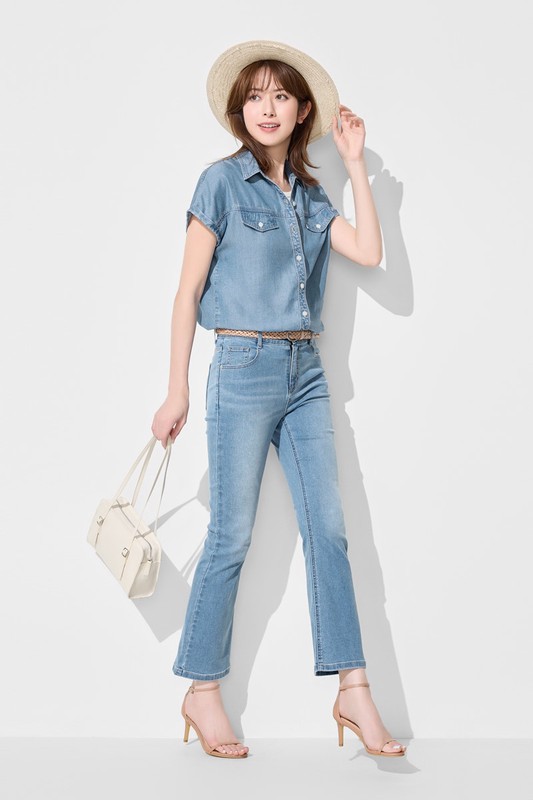 輕薄牛仔短袖襯衫-女