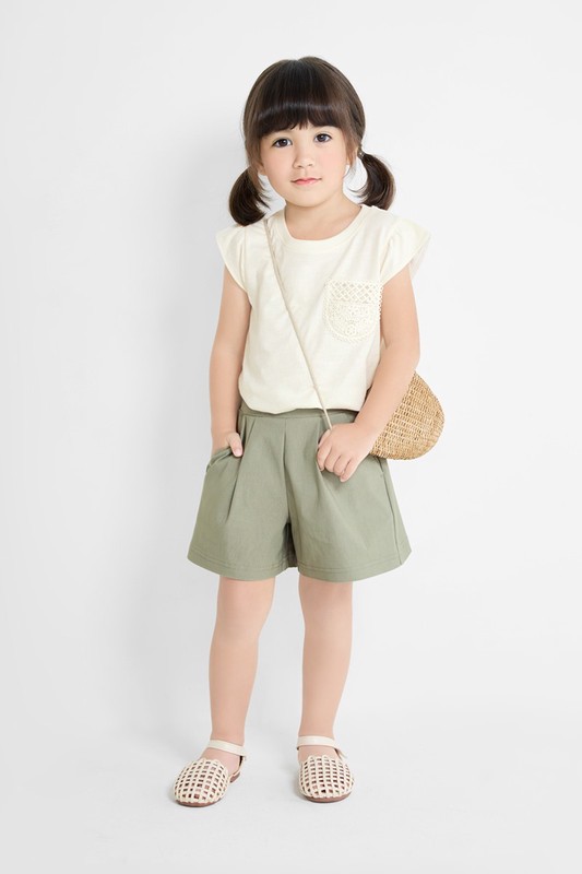彈力打褶寬襬短褲-童