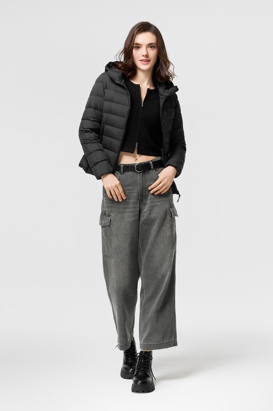 工裝牛仔寬褲-女