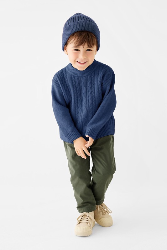 柔軟舒適麻花圓領毛衣-童