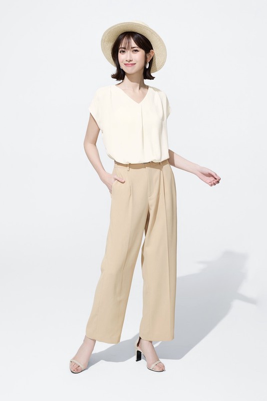 輕柔連袖寬版抓皺上衣-女