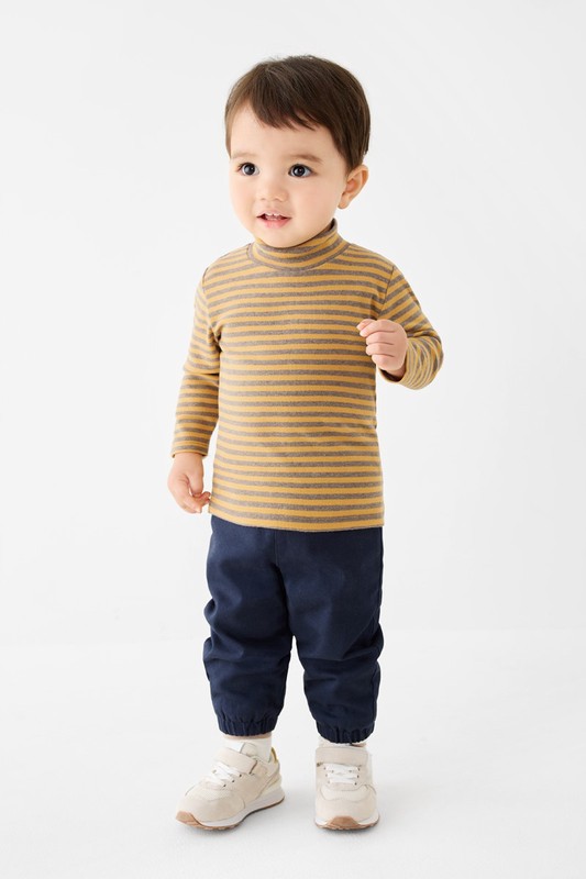 磨毛羅紋條紋立領T恤-Baby