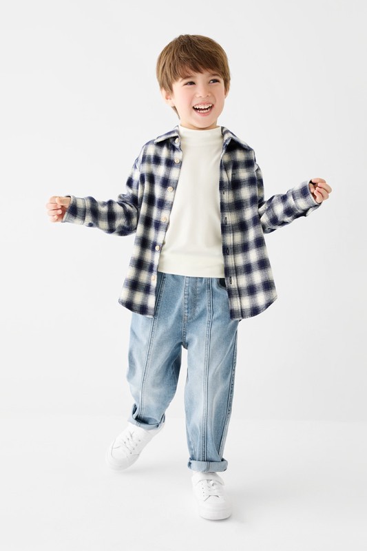 牛仔剪接錐形褲-童