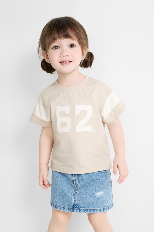 純棉文字寬版拼接T恤-Baby