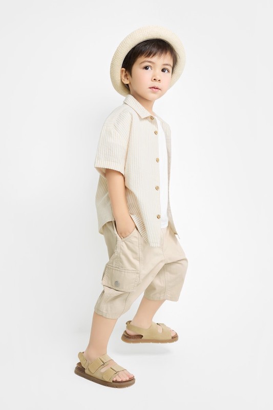 純棉工裝七分褲-童