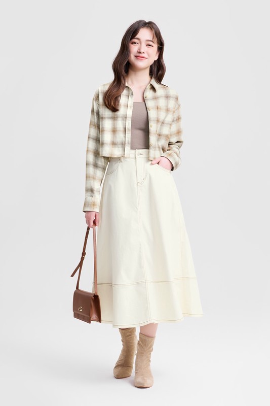 壓線多色牛仔長裙-女