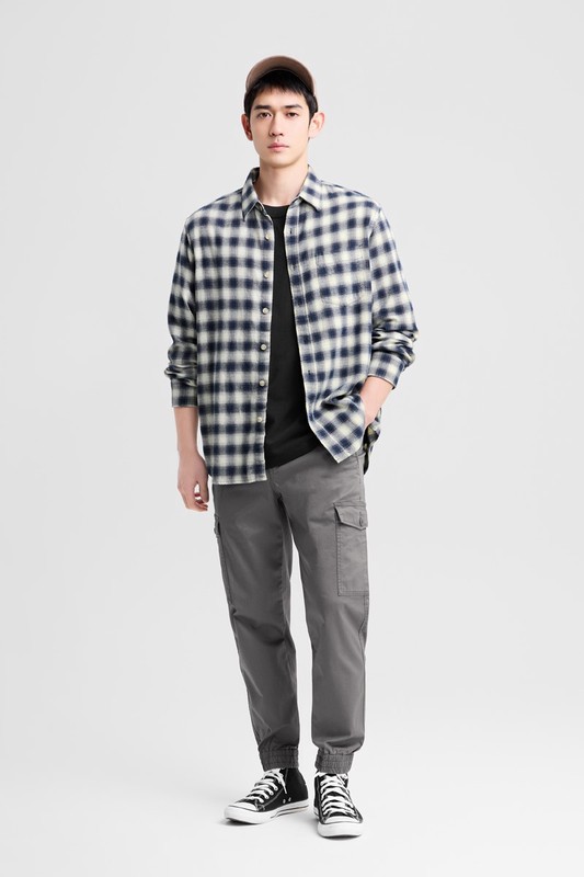 法蘭絨格紋襯衫-男