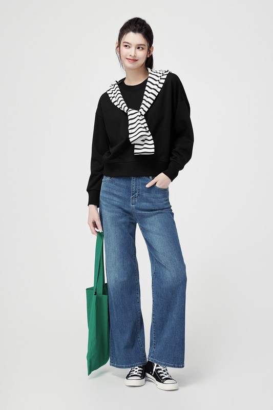 毛圈寬版休閒圓領衫-女