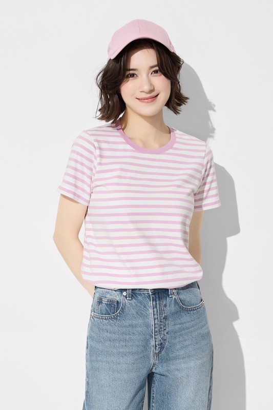 純棉條紋圓領T恤-女