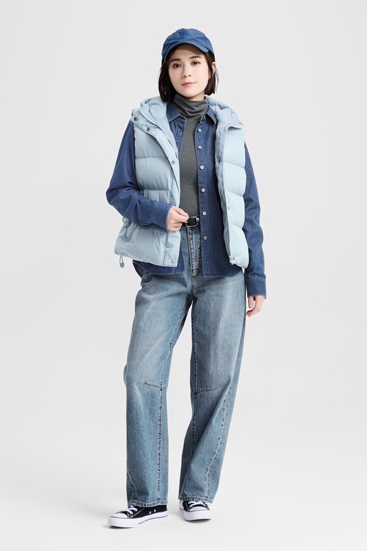 極暖羽絨寬鬆連帽背心-女