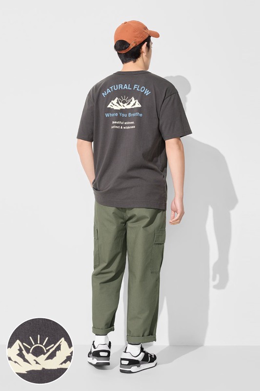 粗紡寬版文字印花T恤-03-男