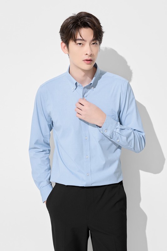 商務彈性修身長袖襯衫-男