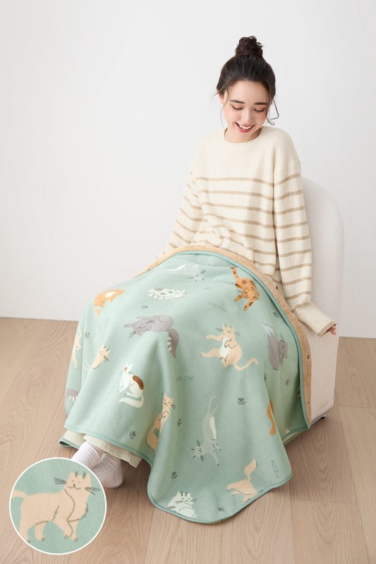 Fleece貓咪印花家居毯-中性款