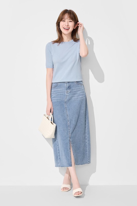 圓領五分袖針織衫-女