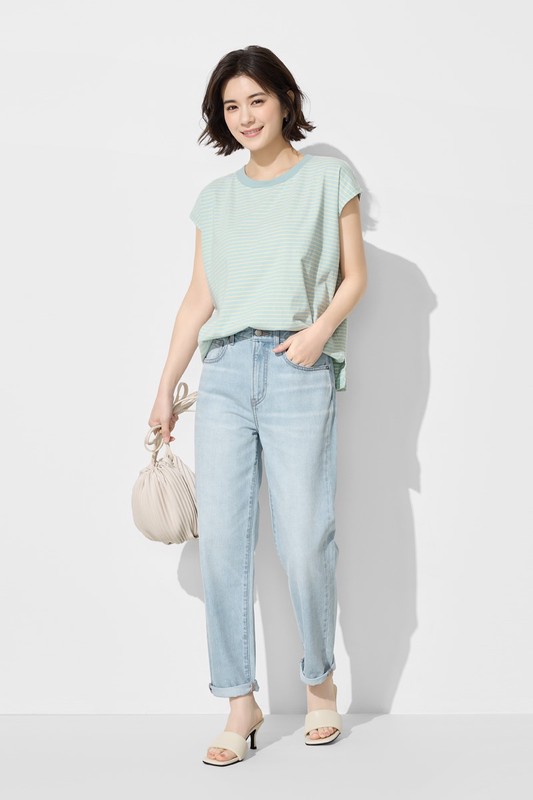 寬版高腰男友風九分牛仔褲-女