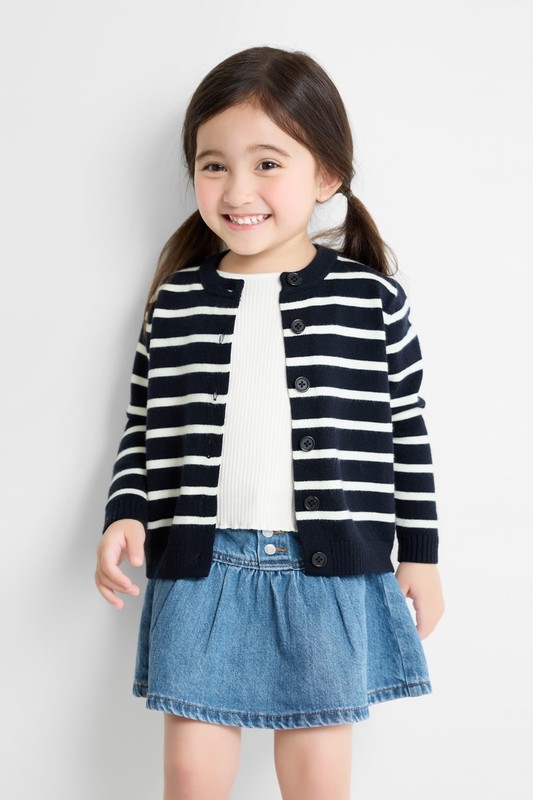 條紋圓領針織外套-童