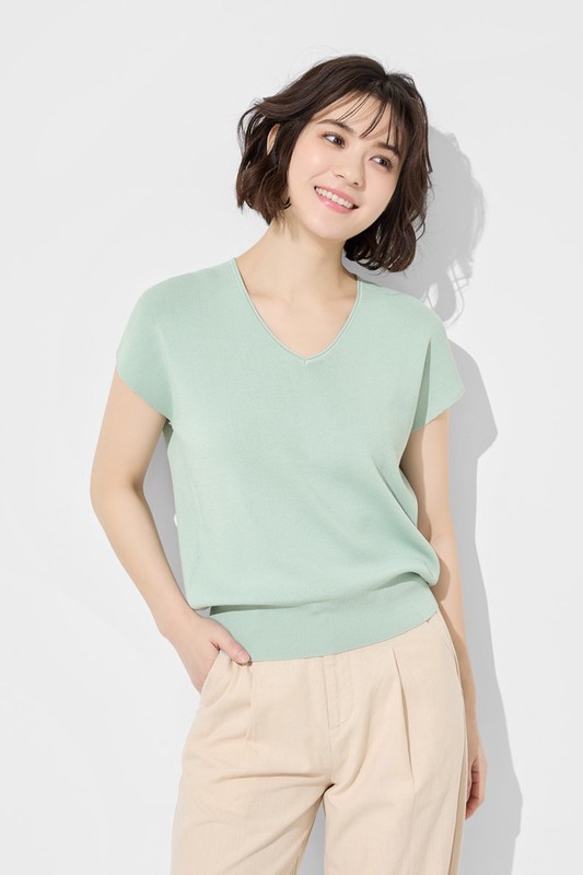 V領寬版連袖針織衫-女