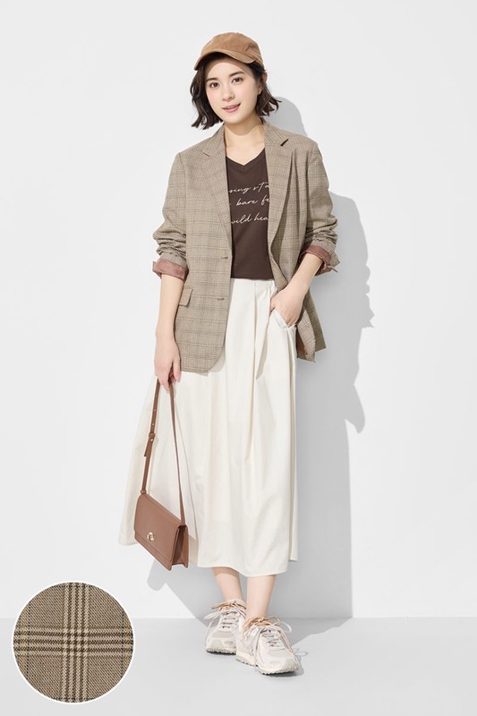 休閒格紋西裝外套-女