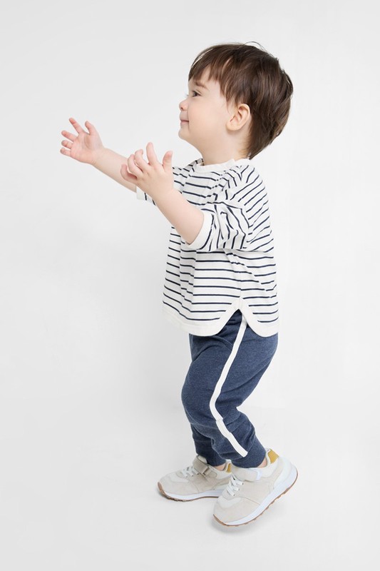 純棉條紋寬版七分袖T恤-Baby