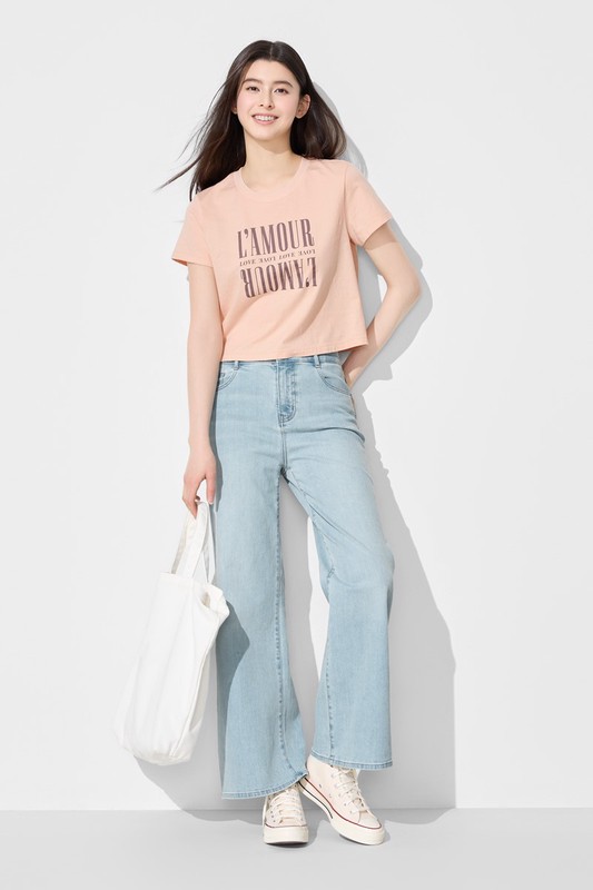 純棉圓領文字印花短版T恤-女