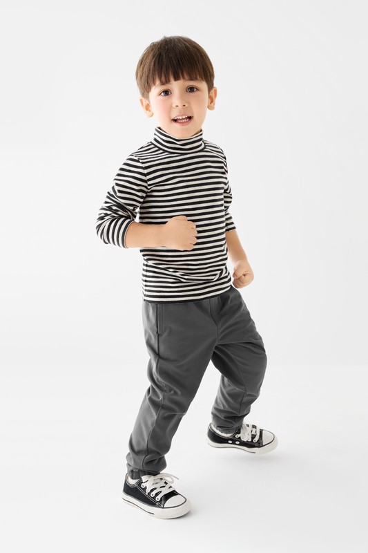 磨毛羅紋條紋立領T恤-童