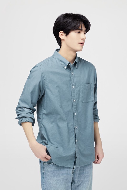 牛津修身長袖襯衫-男