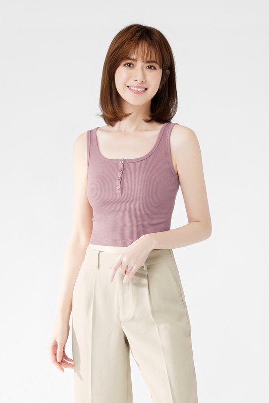 羅紋亨利領短版背心-女