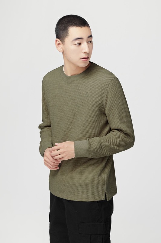 華夫格圓領長袖T恤-男