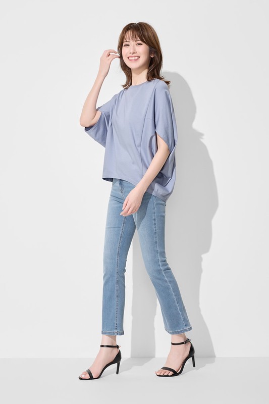 絲光棉五分袖寬版上衣-女