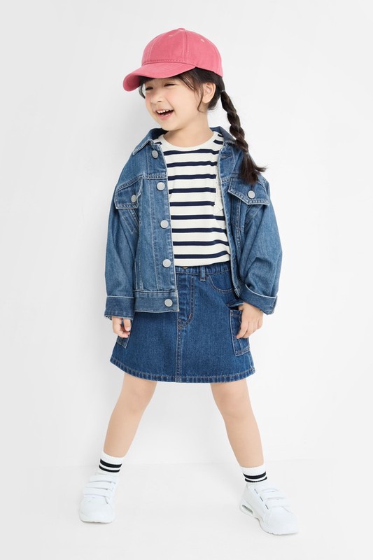牛仔工裝連褲短裙-童