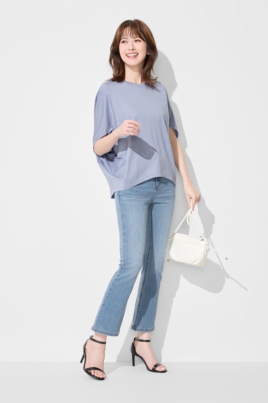 絲光棉五分袖寬版上衣-女