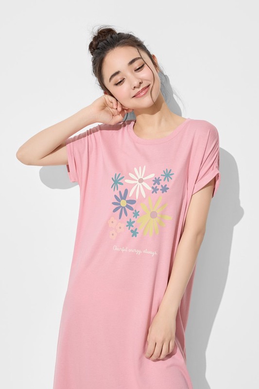 莫代爾花卉連袖長洋裝-女