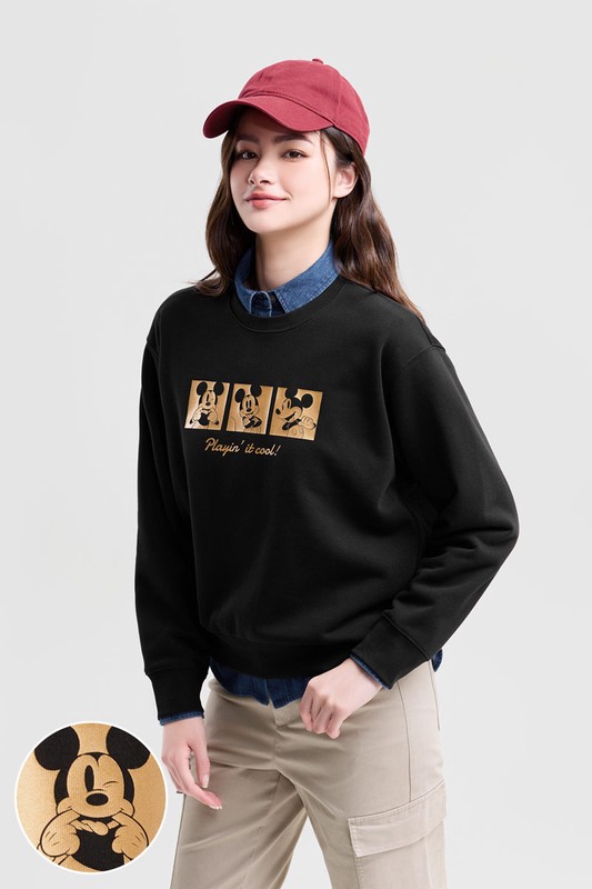 迪士尼系列毛圈寬版印花圓領衫-02-女