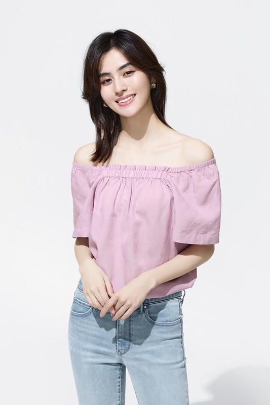 亞麻混紡方領寬版上衣-女