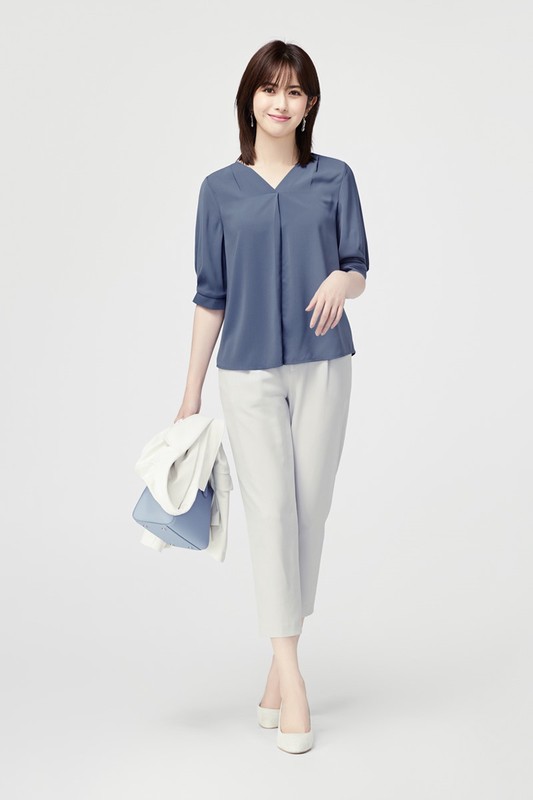 輕柔V領五分袖上衣-女