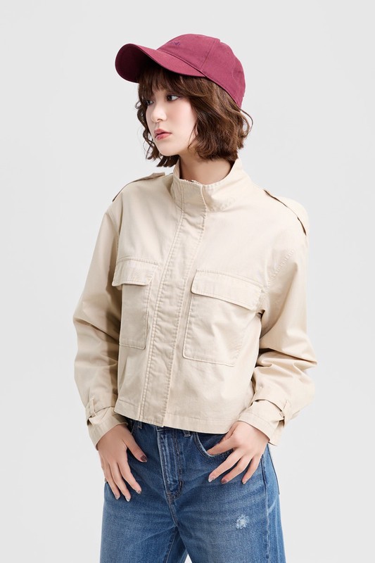 水洗立領短版外套-女