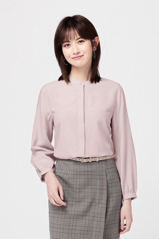嫘縈立領長袖襯衫-女
