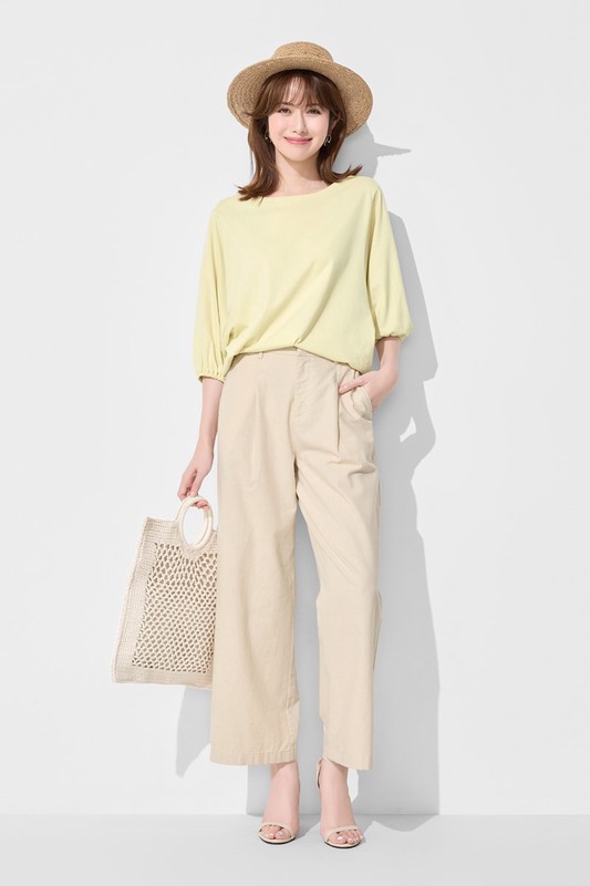 純棉寬鬆船領泡泡袖上衣-女