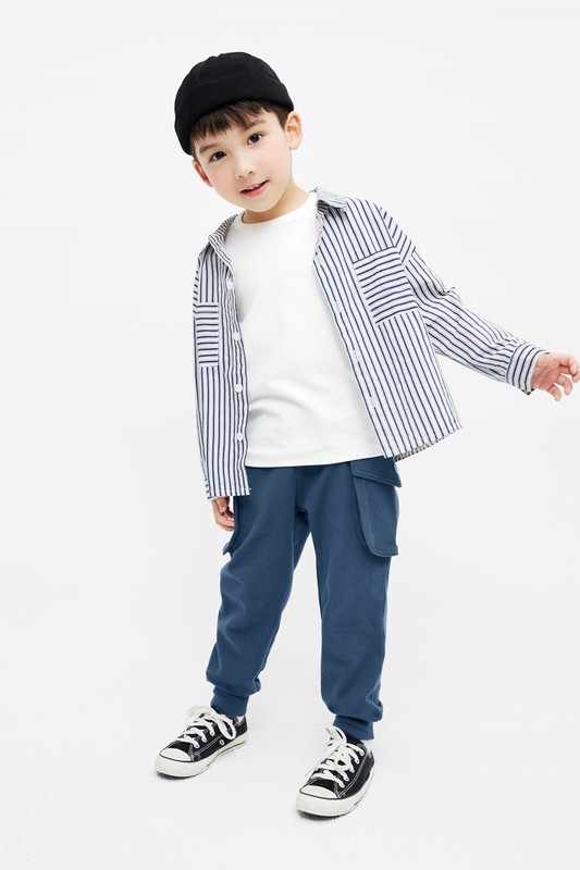 棉質羅紋口袋長褲-童