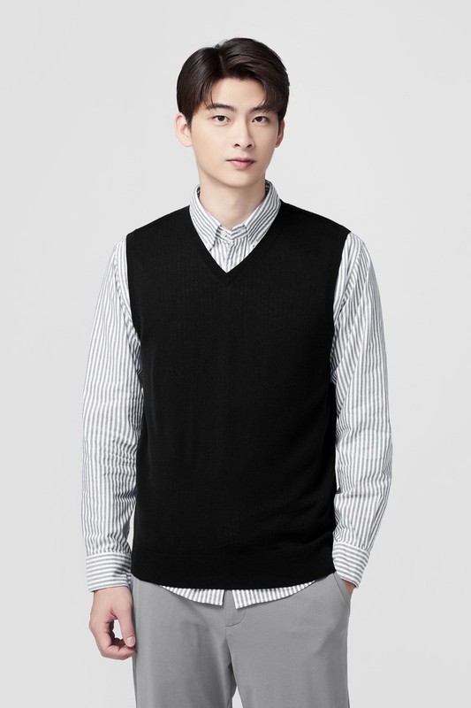 美麗諾羊毛混紡針織背心-男