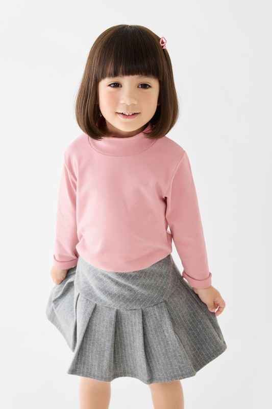 磨毛羅紋立領長袖T恤-童