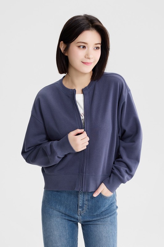 毛圈寬鬆短版開襟外套-女