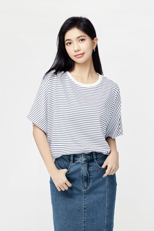 莫代爾連袖條紋上衣-女
